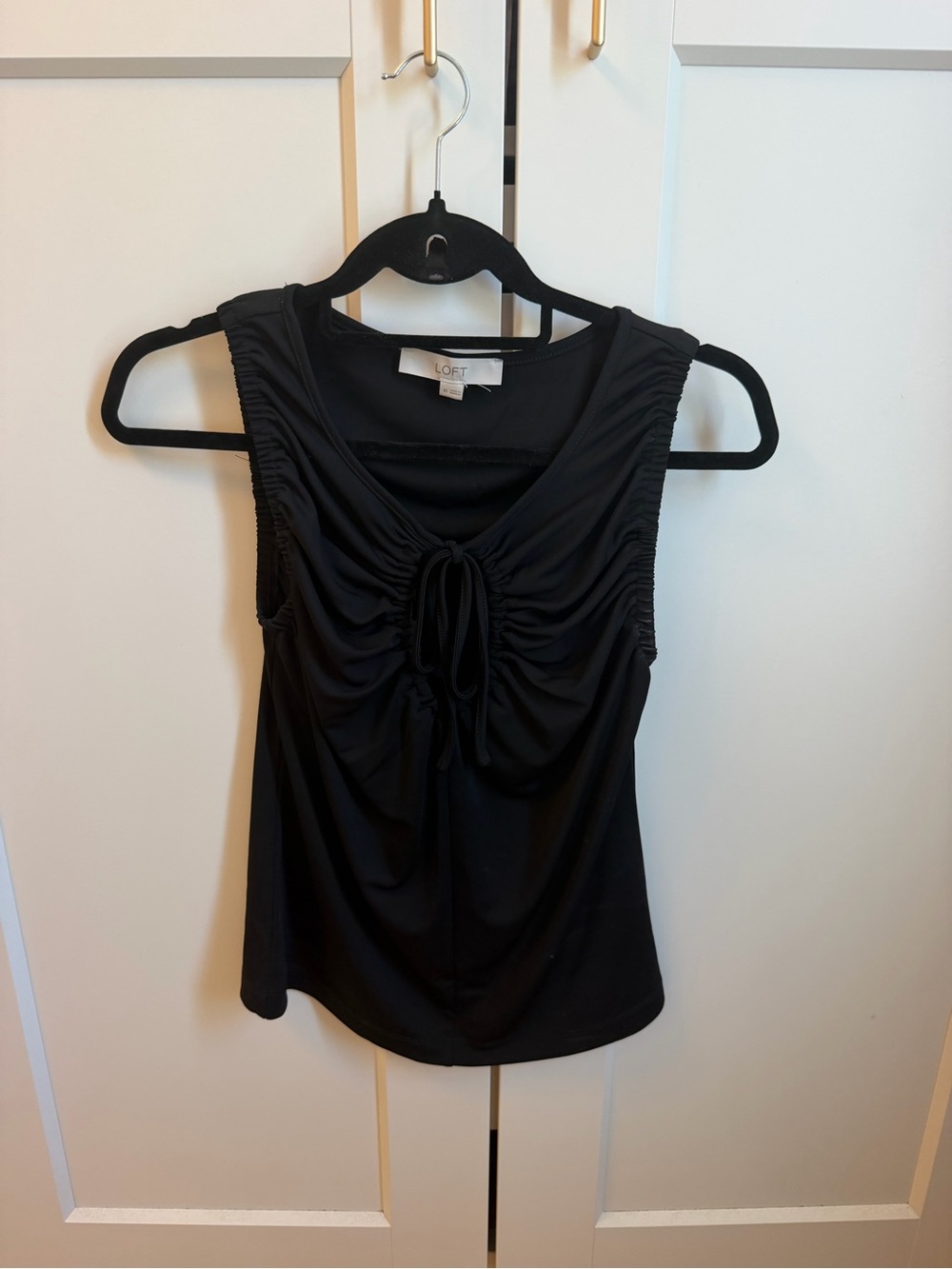 LOFT Black Ruched Tie-Front Sleeveless Tank